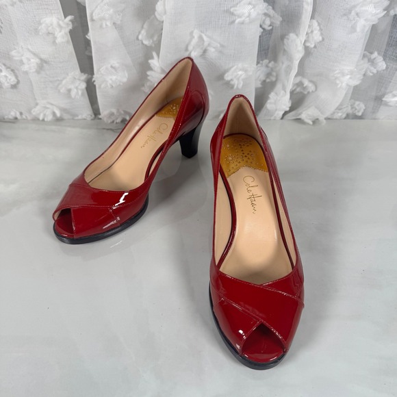 Cole Haan Shoes - Cole Haan Nike Air Red Patent Leather Peep Toe Pumps Heels Size 6B
